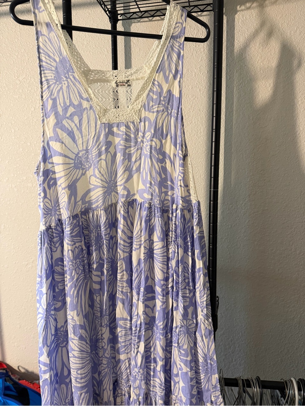 Free People Lavender and White Floral Maxi Dress with Lace Yoke